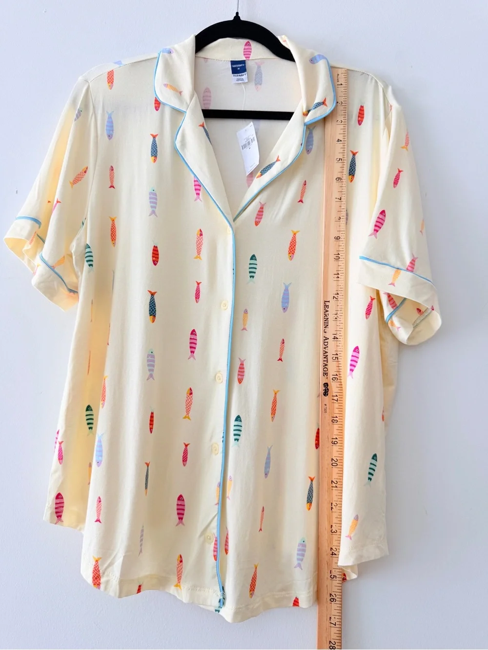 Old Navy Maternity Pajama Set NWT Butter Yellow Fish Print Button Top Shorts M